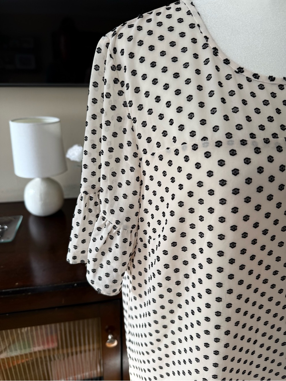 NWT J. Crew Cream Blouse with Black Polka Dots - Picture 2 of 5